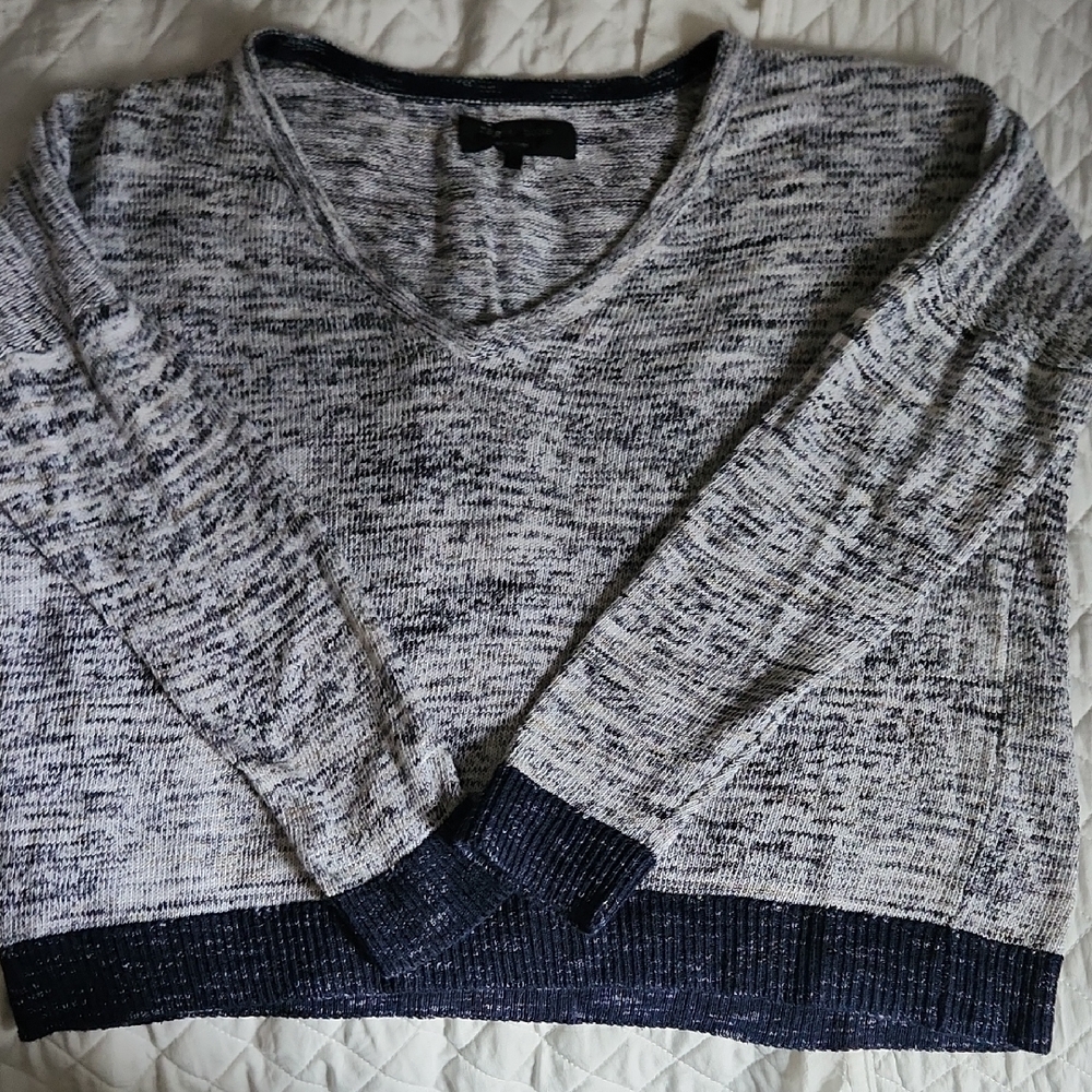 Rag & Bone Marled V-Neck Sweater in Navy and Gray
